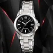 Casio LTP-1215A-1A2 Ladies Watch Steel Band Black Face Dress Date Brand New