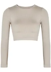 PRISM2 Evoke Ribbed Stretch-jersey top - Taupe - One Size One Size