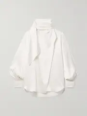 [Adam Lippes] Adam Lippes - Foulard Draped Silk-charmeuse Turtleneck Blouse - Ivory - US6 US 6 Ivory