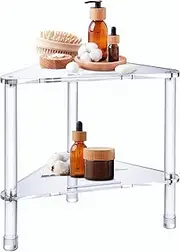 Acrylic Corner Shower Stool for Shaving Legs, Triangle Shower Foot Rest with Storage Shelf, 11.42" D X 11.42" W X 14.37" H, for Small Shower Spaces - Bath Seat,Spa, Waterproof Non-Slip,Heavy Duty