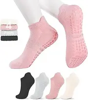 [YQQZQ] Pilates Socks with Grips for Women,Non-Slip Yoga Athletic Socks for Yoga Barre, Ballet, Barefoot Workout, Zumba,4 Pairs Mix Color