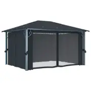 Garden Pavilion With Mesh Screen Curtain 4x3m Anti-UV Canopy Gazebo Sunshade