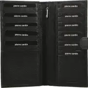 Pierre Cardin Leather Passport Holder Travel Wallet w/ RFID Protection Black