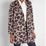 Modcloth Women City Savvy Leopard Print Wool PeaCoat Small NWT