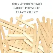 100 Wooden Craft Stick Paddle Pop Popsicle Coffee Stirrers Ice Cream Sticks 11cm