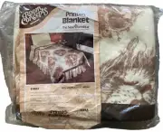 Vtg 70s Bibb Satin Trim Simba Lion All Over Print Twin Size Acrylic Blanket NEW