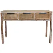 Marco Wood/Rattan/Metal 80x120cm 3-Drawer Console Table Furniture Rect Natural