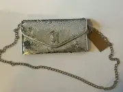 NWT STEVE MADDEN BGLAMY Sequin Party Clutch Silver Shoulder Crossbody Bag Party