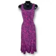 NEW Banana Republic Womens Stretch Criss Cross Back Palm Leaf Dress Pink Blue M