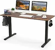 Costway Electric Standing Desk, 140 x 60 Height Adjustable Desk with 3 Memory Heights, 2 Hanging Hooks & 2 Cable Management Holes, Anti-Collision Sit Stand up Desk, Home Office Computer Desk