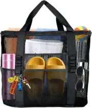 Extra Large Mesh Tote - Lightweight Beach Bag with 9 Pockets, Beach Essentials