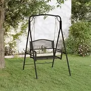 Black Steel Outdoor Swing Bench, 124cm Wide Garden Patio Seating for Yard, Durable Weather-Resistant Furniture