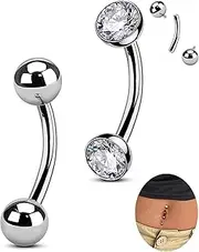 [OUFER] Snake Eyes Piercing Jewelry Tongue Rings, Titanium Belly Button Rings, 14G Curved Barbells, Internal Thread Rook Earrings, Eyebrow Lip Belly Piercing Jewelry For Women Men