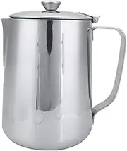 Stainless Steel Coffee Cup Mug Milk Frothing Pitcher Jug with Lid for Latte Coffee Art for Office Kitchen with Handle(2000ml)