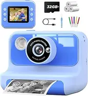 LETSHAHA 1080P 20MP Children's Instant Camera with 10X, 2.4 Inch Screen, Video Camera, Black and White Printed Photo with 3 Rolls of Printing Paper & 32GB Card, Gift Children