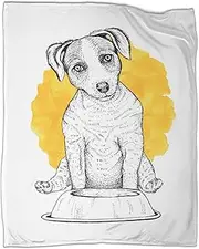 Pet Dog in Front of A Dog Food Bowl Blanket Flannel Bed Cozy Soft Plush Bed Sofa Living Room 40x50inch(100x130cm)