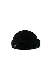 Prada Triangle Logo-Appliqué Turn-Up Brim Beanie S Black