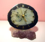 Vtg1980's Beautiful Clock Made of Quartz Stones Nice Design Golden Roman Numbers
