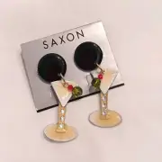 Vintage 1980s MARTINI GLASS & OLIVE by MAM Designs Dallas Texas Dangle Earring