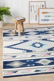 Rug Culture Navy & Ivory Pastel Boho Geometric Rug
