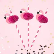 Pink Flamingo Honeycomb Paper Drinking Straws 10pk