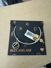 Alex and Ani Initial V Two-Tone Bangle Bracelet- Rafaelian Gold and Silver NEW