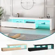 ALFORDSON Entertainment Unit 220cm TV Cabinet Stand LED Lights Gloss Storage