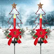 2Pcs Waterproof Metal Solar LED Tree Candle Lights Christmas Decorations Pathway Lights for Patio Yard Lawn Decor