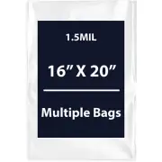 1.5Mil 16" X 20" | LDPE Clear Flat Poly Bags, Flexible & Durable | Multiple Bags
