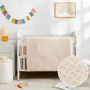 Cokouchyi 3 Piece Baby Crib Bedding Set - Standard Size Nursery Bedding for Boys and Girls with Crib Sheet, Comforter & Crib Skirt, Jacquard Tufted Geometric Crib Set,Beige