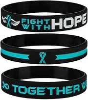 [JOLLYINSPIRE] Get Well Soon Gifts Teal Awareness Ribbon Bracelets with Motivational Quote - Fight With Hope, Together We Fight, Cancer & Cause Wristbands for Men Women Patients Survivors