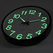 12 Inches Night Light Wall Clocks -with Silent Non-Ticking Glowing Function - Big Solid Numbers Easy to Read Both Day and Night (Black)
