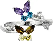 [JewelryWeb] 925 Sterling Silver Rhodium Finish Shiny 2 flower Top By Pass Like toe ring White Purple Blue CZ-toe ring for Women