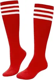 [ASFWAGQ] Classic Women's Cheerleader Costume Knee Socks Tube Socks Sports Socks with Three Stripes One Size