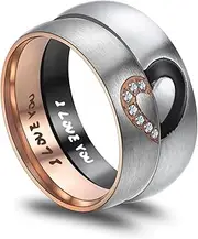 [MeMeDIY] Promise Ring Personalized Stainless Steel Couples Rings Engraved Wedding Ring Set for Men Women | Spinner Rings | I Love You Ring Wedding Band Rotatable Engagement Rings