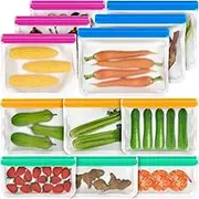 Septeamay 12 Pack Reusable Freezer Bags, BPA Free Food Bags Zip Seal For Keeping Lunch, Sandwich, Snacks, Fruit, Vegetables,Soup, Meat,Grains Fresh Clear Silicone Leakproof Food Storage Bags - 4 Sizes