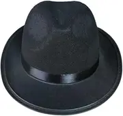 [UPSTORE] Unisex Classic Manhattan Structured Tribby Fedora Hat Short Brim Wool Gangster Hat with Belt Band for Men Women Black, Black, 56-58cm