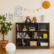 Costway3-Tier Open Bookshelf Storage Cabinet with 8 Cubies-Grey