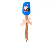Silicone Butter Spatula Christmas Pattern Wood Handle Kitchen Baking Tool Gift-Blue