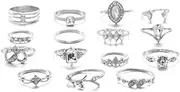 [Stritra] 15 PCS Boho Vintage Knuckle Ring Set Crystal Stackable Finger Rings
