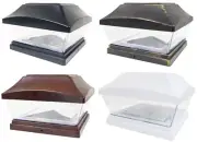 4 Black / Bronze / Brown / White 6 x 6 Solar Post Lights Outdoor Cap Fence Lamp