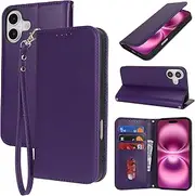 for iPhone 16 Plus Case Leather Wallet Magnetic Flip Cover with Wrist Strap Card Holders SunYoo Case Women RFID Blocking Porte Feuille Portefeuille Coque étui for iPhone 16Plus Femmes Homme Purple