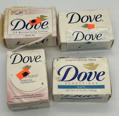 Vintage Dove Beauty Bar Soap Pink White Unscented Nutrium Lot of 4