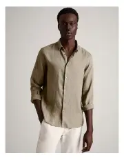 [Blaq] Leo Linen Long Sleeve Relaxed Shirt in Khaki