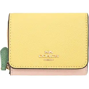 【COACH】粉黃x粉紅x粉綠皮革三折零錢袋短夾