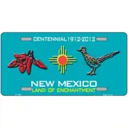 Red Chilis & Road Runner New Mexico Teal Metal Sign