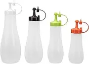 COLLBATH 4pcs Sauce Salad Dressing Bottles Large Capacity Condiment Squeeze Containers Removable Heads Kitchen Essential