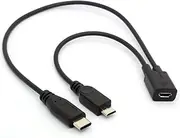 Micro USB Splitter Adapter, Micro USB Female to USBC Male + Type-C Male Charge Cable Extension