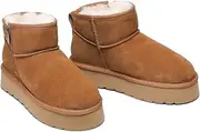 UGG DREAMMERINO Mini Platform Boots Platform Boots Zip Chestnut,Womens Platform Boots Sheepskin Boots for Women Suede Platform Boots