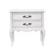 French Provincial Fleur 2 Drawers Bedside Table Antique White